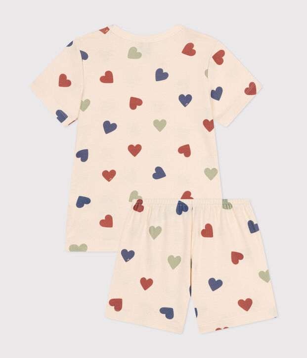 Pyjama short imprim&eacute; c&oelig;ur en coton enfant &eacute;cru/multicouleur