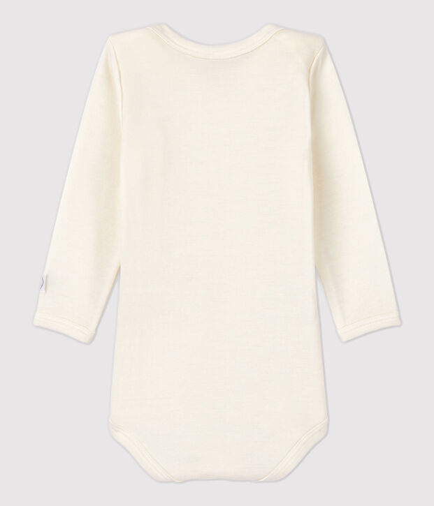 Body manches longues b&eacute;b&eacute; en laine et coton blanc