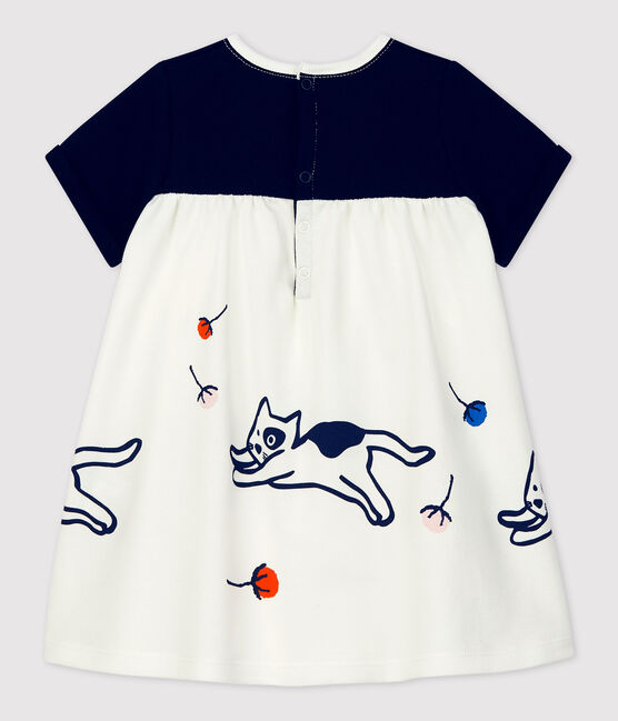 Robe en molleton bébé. blanc MARSHMALLOW/bleu SMOKING