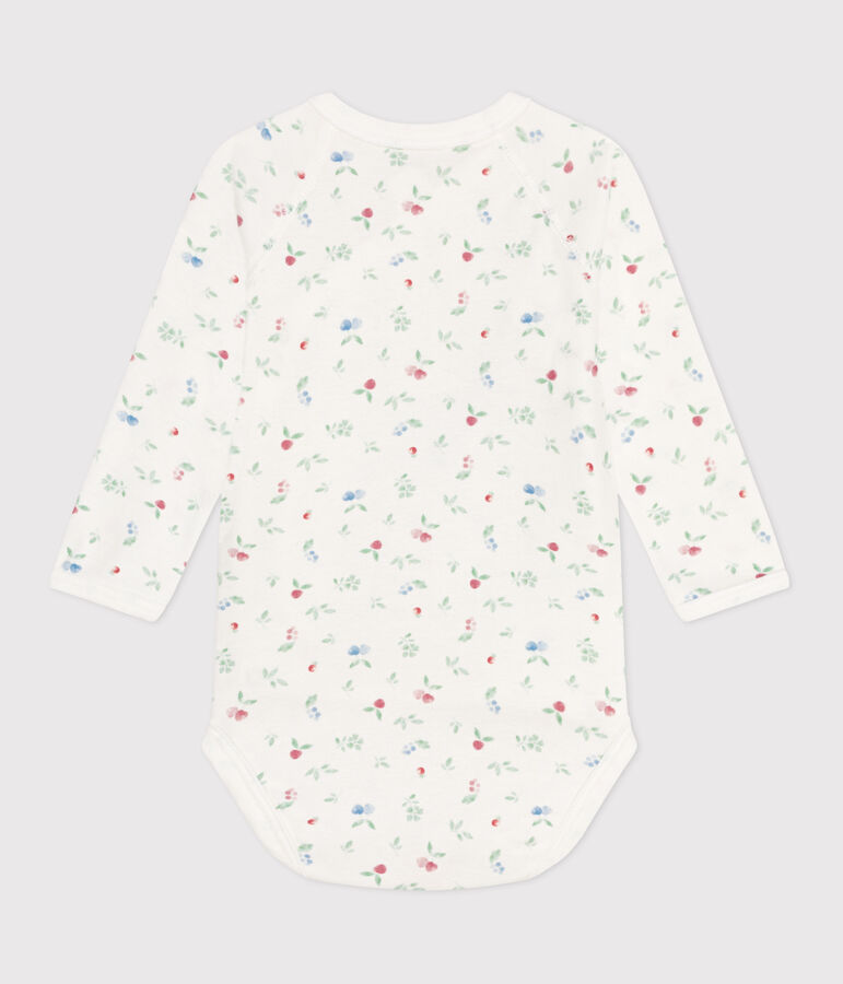 Body crois&eacute;s manches longues en coton b&eacute;b&eacute; blanc MARSHMALLOW/blanc MULTICO