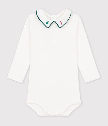 Body bébé en coton uni à col brodé