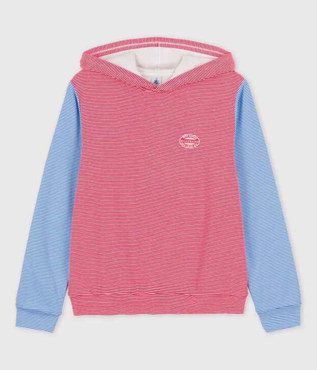 Sweatshirt &agrave; capuche en coton BIO Femme rouge/blanc