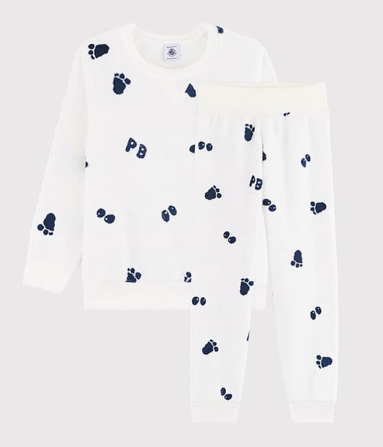 Pyjama petit garçon en polaire blanc MARSHMALLOW/bleu MEDIEVAL CN