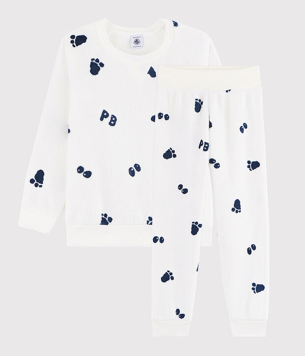 Pyjama petit gar&ccedil;on en polaire blanc/bleu