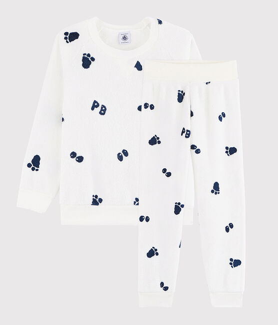 Pyjama petit garçon en polaire blanc MARSHMALLOW/bleu MEDIEVAL CN