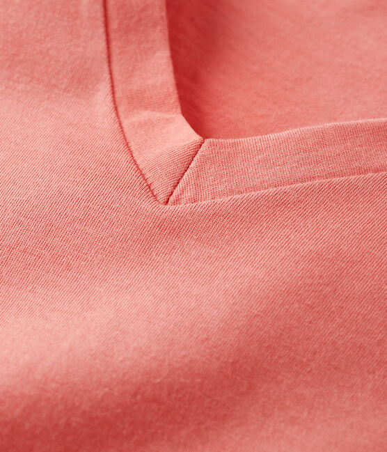 Tee-shirt LE DROIT col V en coton bio Femme rose PAPAYE