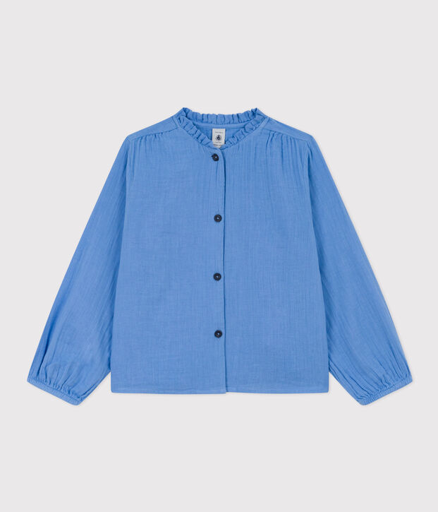 Blouse unie en gaze de coton enfant fille bleu