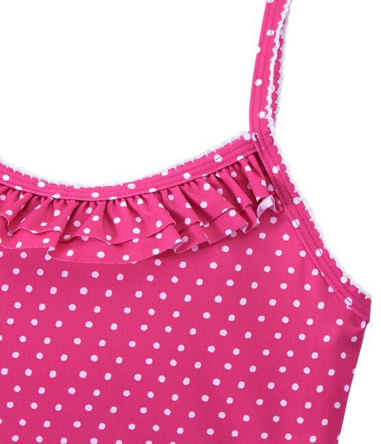 Maillot de bain fille 1 pièce à pois rose PETUNIA/blanc MARSHMALLO