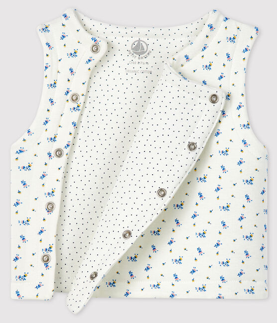 Gilet sans manches bébé en coton biologique ouatinée blanc MARSHMALLOW+BLEU