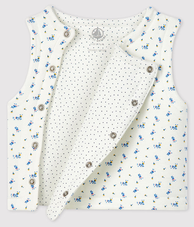 Gilet sans manches b&eacute;b&eacute; en coton biologique ouatin&eacute;e blanc/bleu
