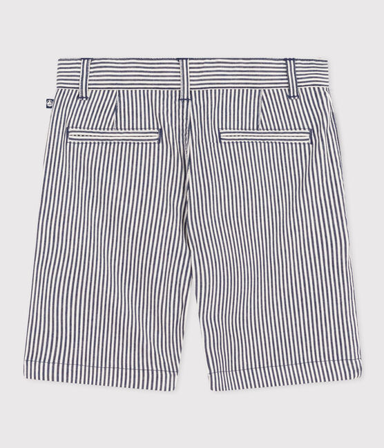 Bermuda en toile de coton rayé enfant garçon bleu MEDIEVAL/blanc MARSHMALLOW