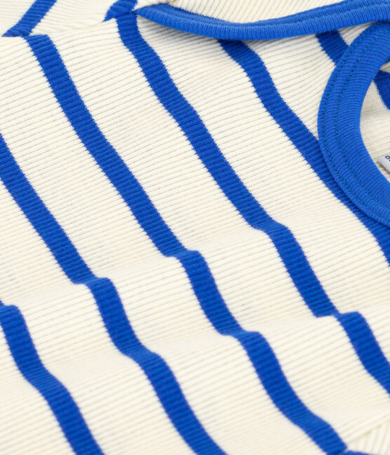 Tee-shirt manches courtes bébé en maille côtelée rayée bleu AVALANCHE/blanc PERSE