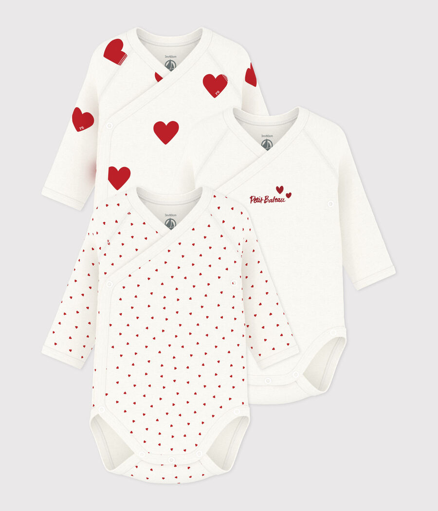 CŒUR_ROUGE - Lot de 3 bodies croisés cœur rouge manches longues bébé