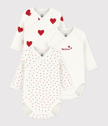CŒUR_ROUGE - Lot de 3 bodies croisés cœur rouge manches longues bébé 