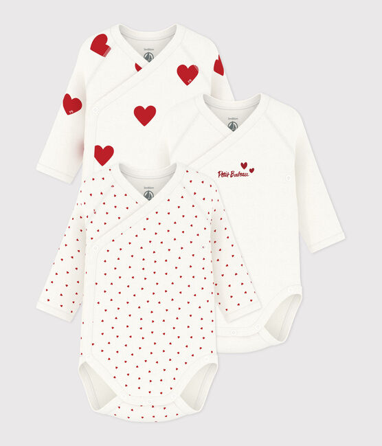 Lot de 3 bodies croisés cœur rouge manches longues bébé  variante 1