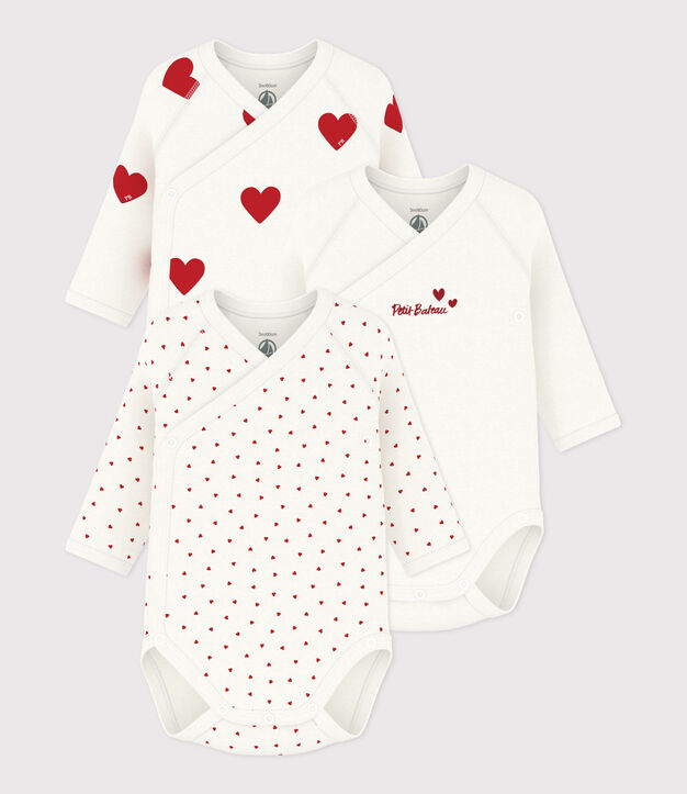 Lot de 3 bodies crois&eacute;s c&oelig;ur rouge manches longues b&eacute;b&eacute; multicouleur