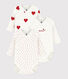 Lot de 3 bodies croisés cœur rouge manches longues bébé 