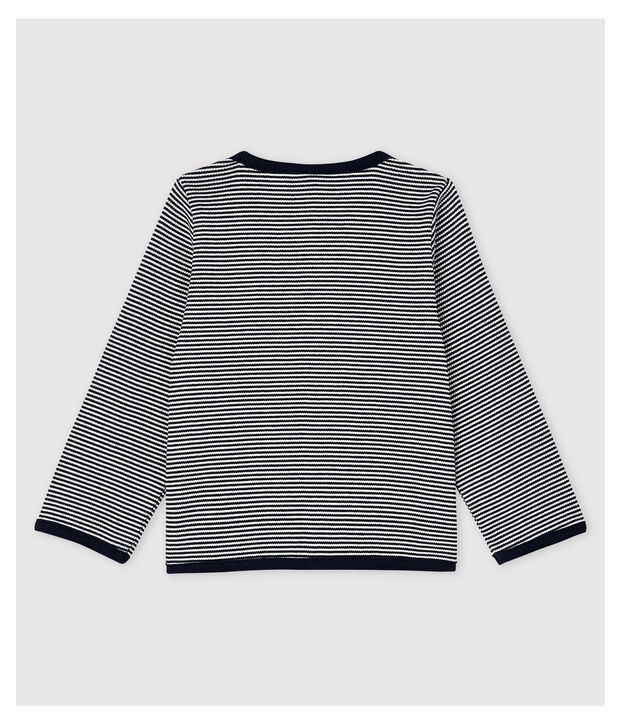 Cardigan milleraies en c&ocirc;te 2x2 b&eacute;b&eacute; fille. bleu/blanc