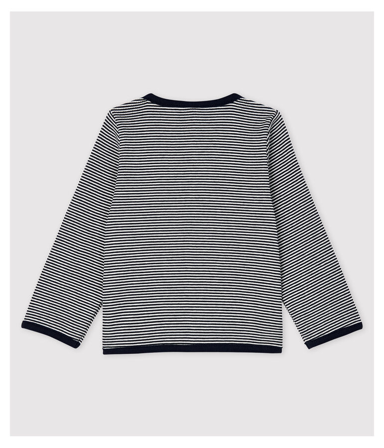 Cardigan milleraies en c&ocirc;te 2x2 b&eacute;b&eacute; fille. bleu SMOKING/blanc MARSHMALLOW