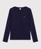 Tee-shirt femme col amiral en coton manches longues bleu marine