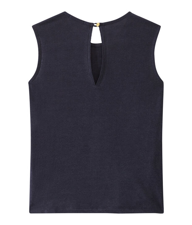 Top femme sans manches en lin bleu