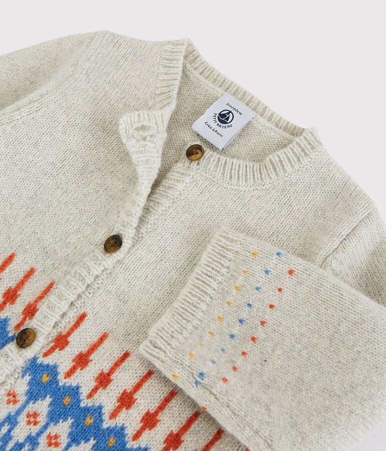 Cardigan jacquard b&eacute;b&eacute; en tricot avec laine beige MONTELIMAR CHINE