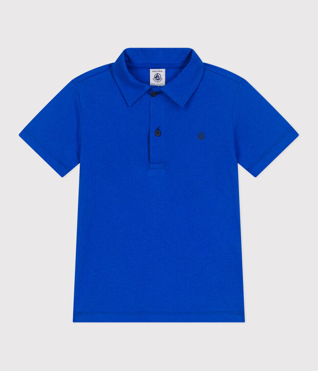 Polo enfant en coton &agrave; manches courtes uni bleu