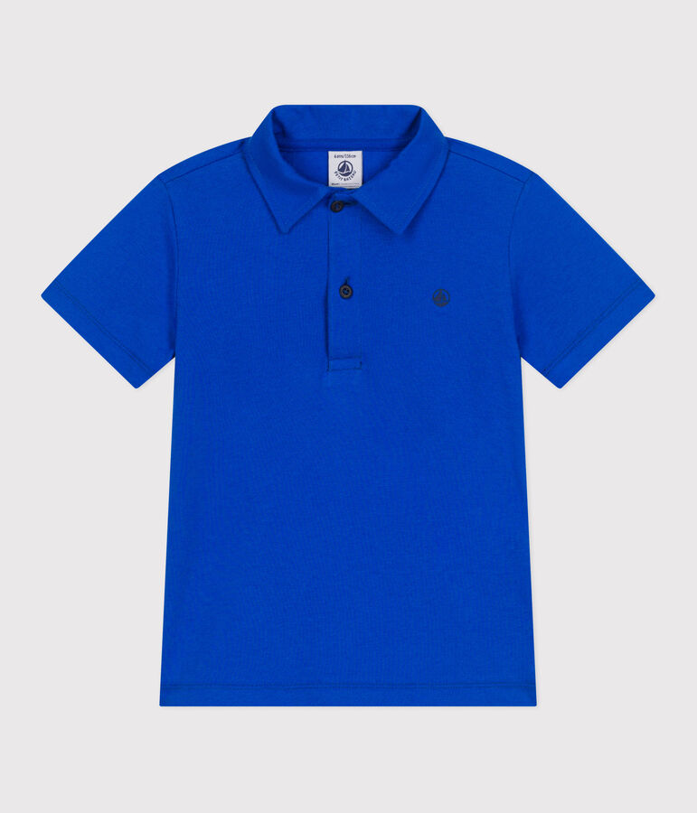 Polo enfant en coton &agrave; manches courtes uni bleu PERSE
