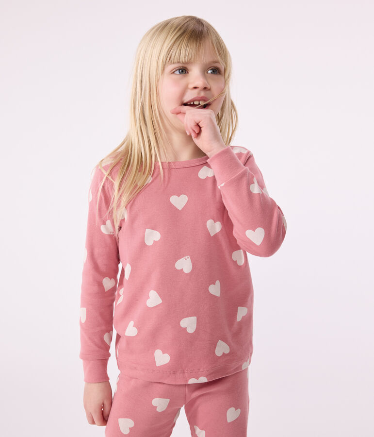 Pyjama en coton imprim&eacute; motif c&oelig;ur enfant rose/blanc