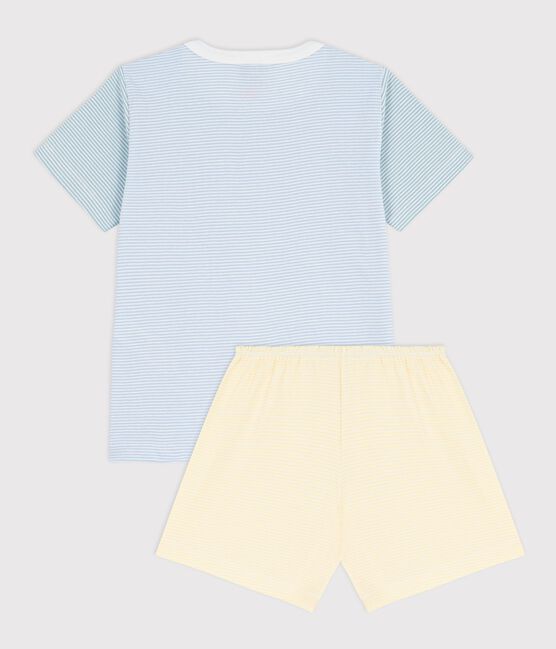 Pyjama short enfant en coton à rayures bleu JASMIN/blanc MULTICO