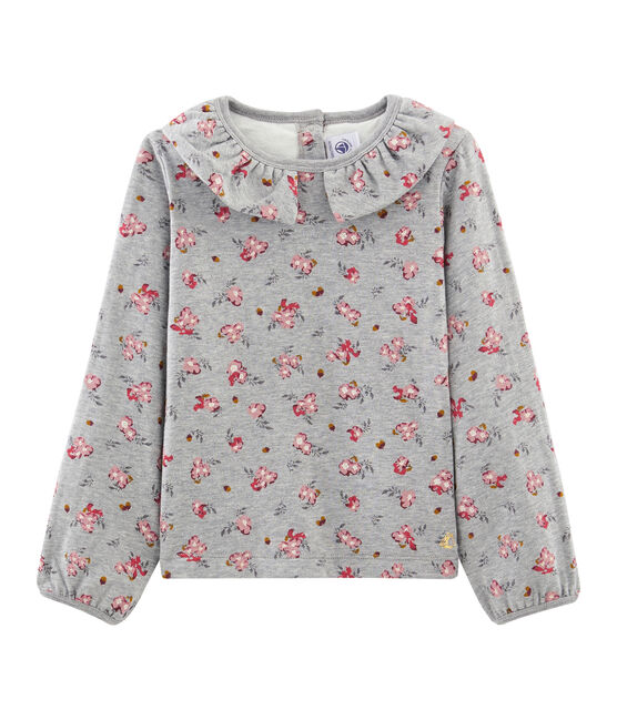 Tee shirt manches longues enfant fille gris BELUGA/blanc MULTICO