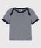Tee-shirt manches courtes rayé milleraies en coton bio bébé bleu SMOKING/blanc MARSHMALLOW