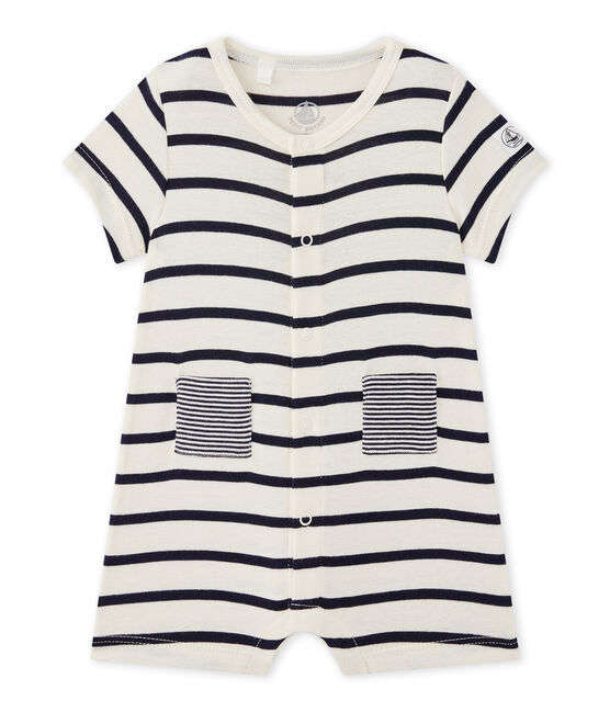 Combicourt bébé garçon à rayures beige COQUILLE/bleu ABYSSE