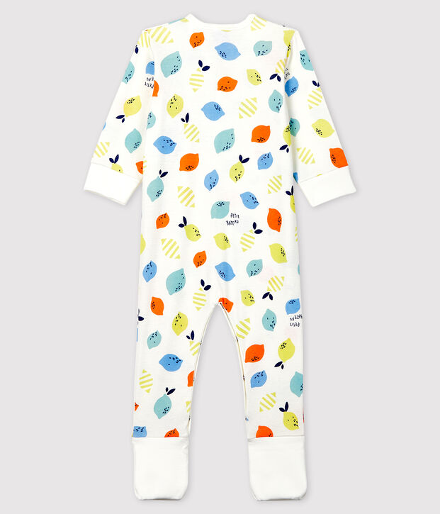 Dors-bien &agrave; pieds amovibles b&eacute;b&eacute; en coton biologique blanc/multicouleur