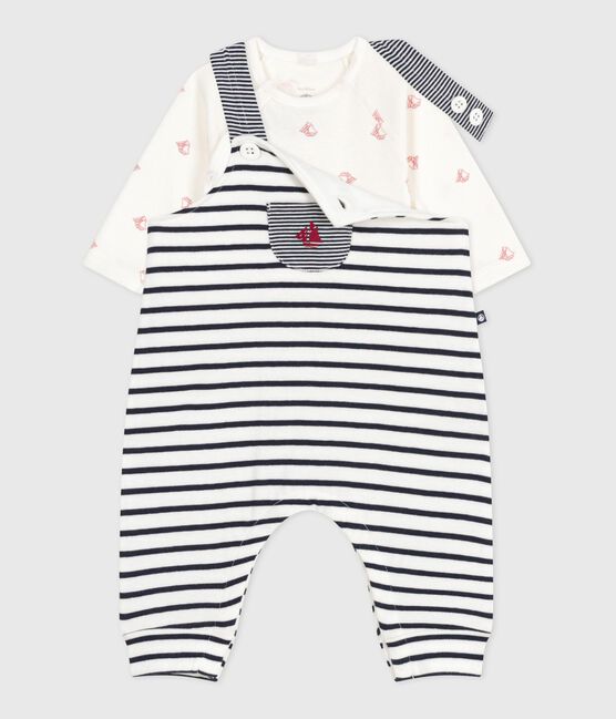 Ensemble salopette bébé rayure marinière et body imprimé blanc MARSHMALLOW/bleu SMOKING