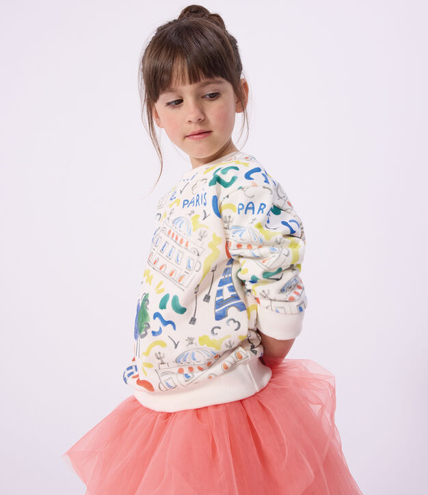 Sweatshirt enfant en coton imprim&eacute; blanc/multicouleur