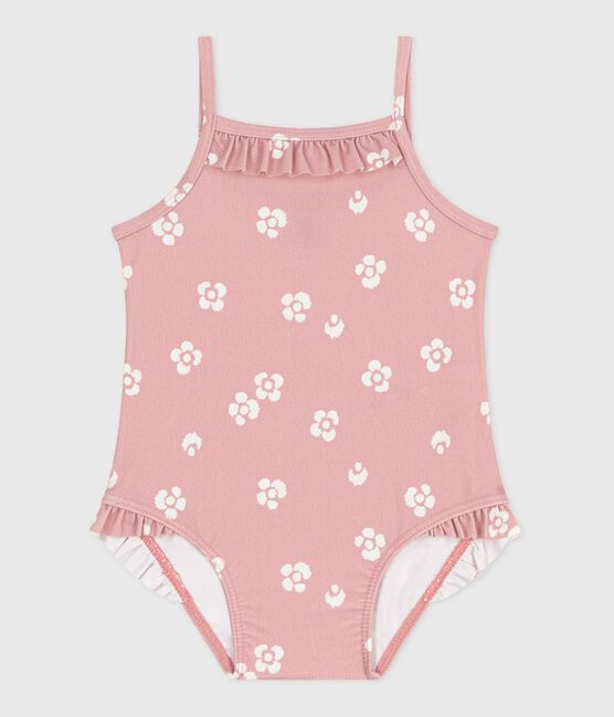 Maillot de bain bébé une pièce à volants, imprimé fleuri rose CHARME/blanc MARSHMALLOW
