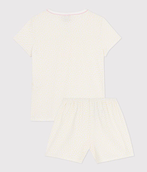 Pyjama short enfant en coton &agrave; fronces imprim&eacute; pois jaune/blanc