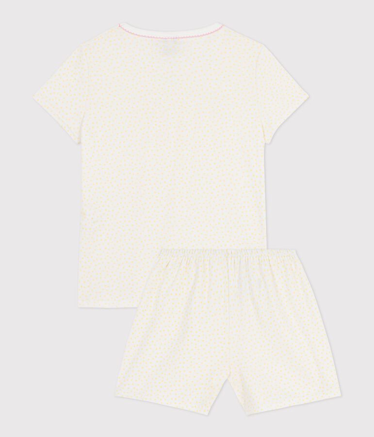 Pyjama short enfant en coton &agrave; fronces imprim&eacute; pois jaune POPCORN/ MARSHMALLOW