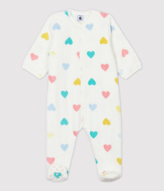 Surpyjama à cœurs bébé en polaire blanc MARSHMALLOW/blanc MULTICO