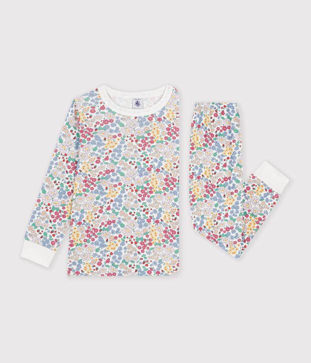 Pyjama enfant en coton &agrave; fleurs blanc/multicouleur