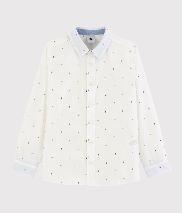 Chemise manches longues en popeline enfant gar&ccedil;on blanc/bleu
