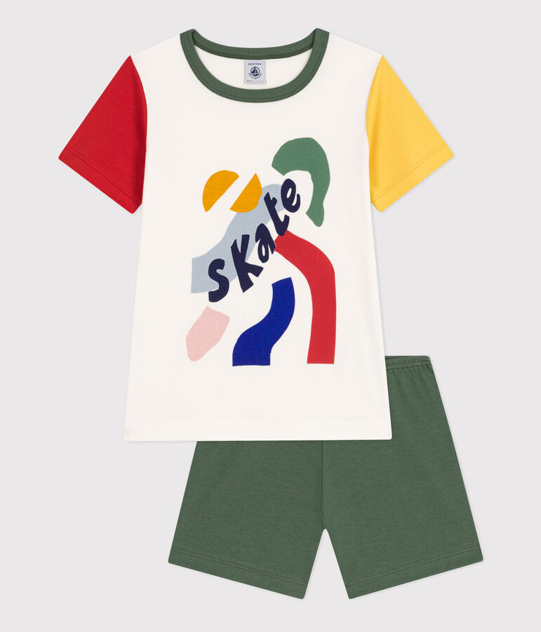 Pyjama short uni en coton enfant blanc MARSHMALLOW/blanc MULTICO