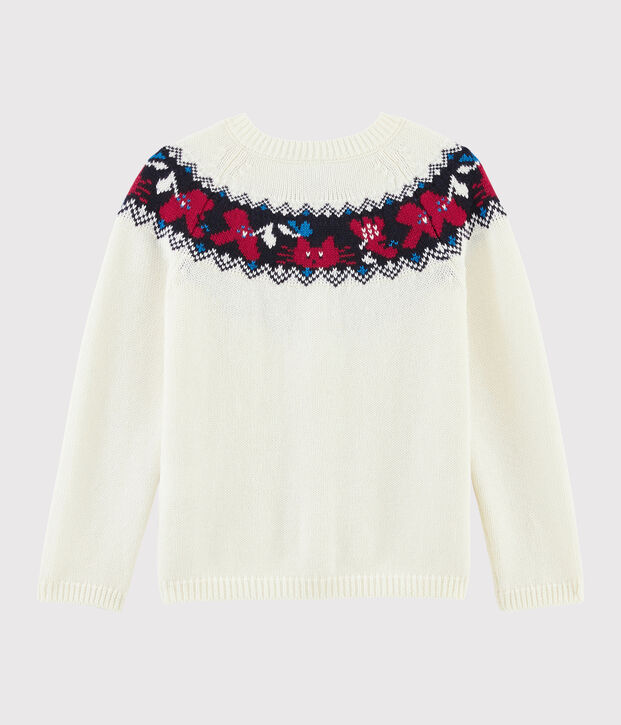 Cardigan laine et coton enfant fille blanc/multicouleur
