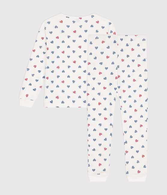 Pyjama femme en coton imprimé cœurs blanc MARSHMALLOW/blanc MULTICO