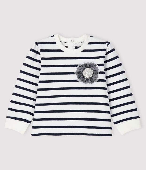 Sweatshirt iconique b&eacute;b&eacute; fille blanc/bleu