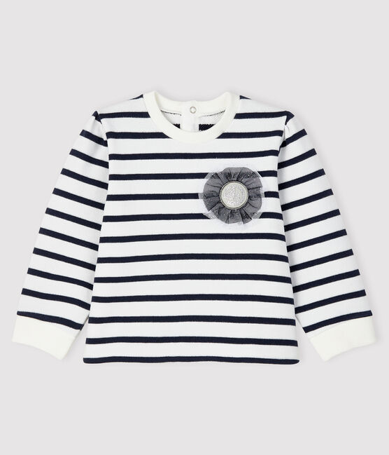 Sweatshirt iconique bébé fille blanc MARSHMALLOW/bleu SMOKING