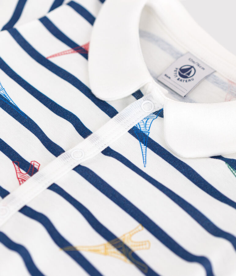 Combinaison courte b&eacute;b&eacute; en coton Paris blanc ECUME/blanc MULTICO