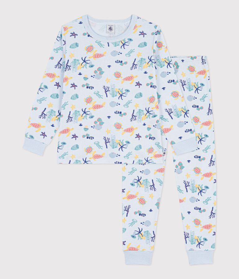 Pyjama enfant en coton imprim&eacute; phosphorescent bleu/multicouleur
