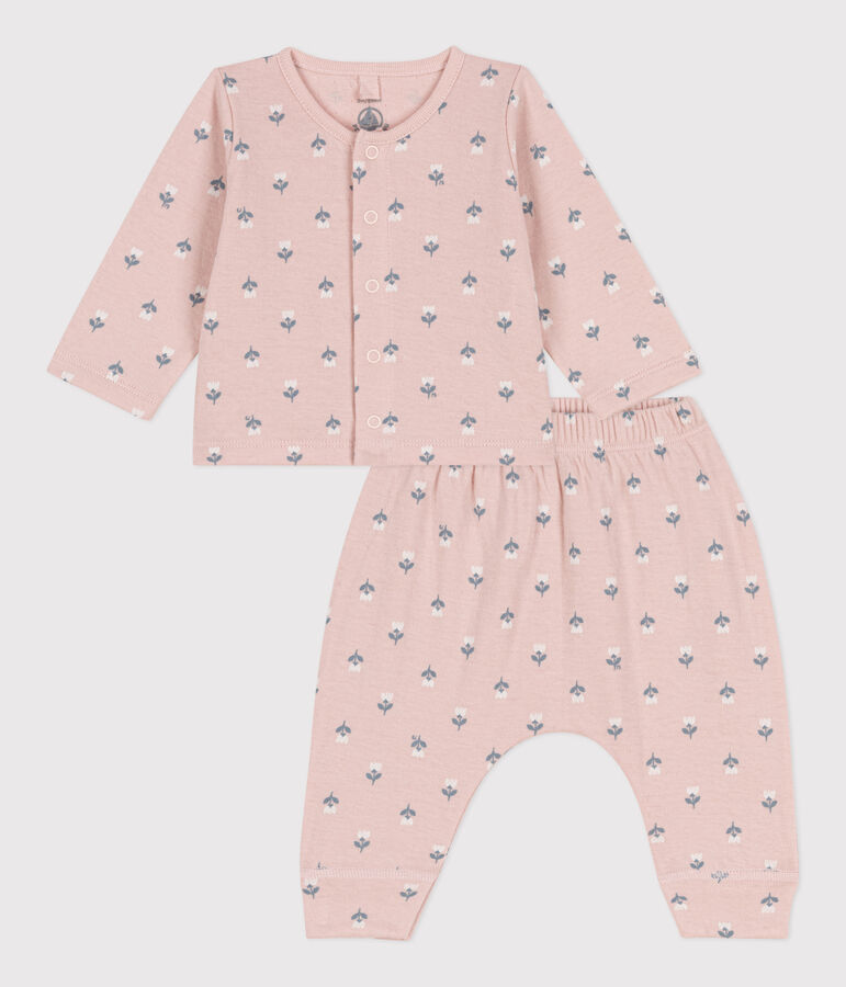 Ensemble imprim&eacute; en tubique b&eacute;b&eacute; rose SALINE/blanc MULTICO